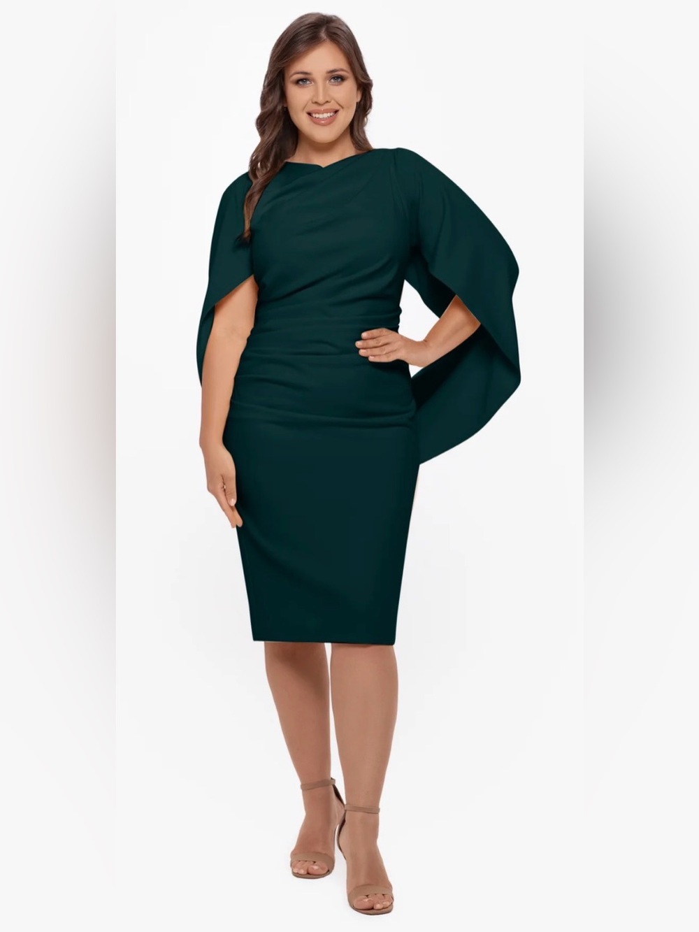 Betsy & Adam Draped Back Short Dress in color Pine